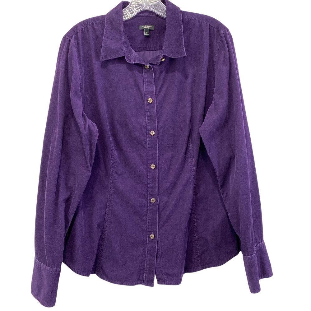 Vintage Talbots Purple Corduroy Button Up Shirt‎ Size L 100% Cotton Cozy Luxury